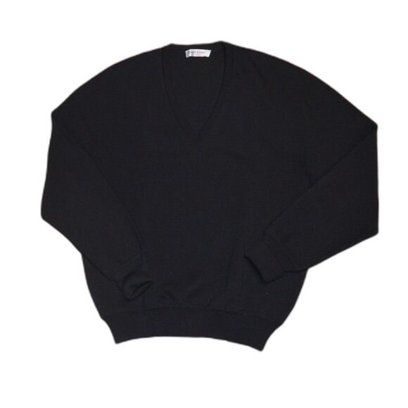 Vintage Bullock & Jones San Francisco V Neck 100% Wool Black Sweater Medium